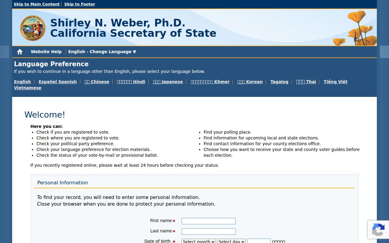 Lincoln residents directory reference to California My Voter Status