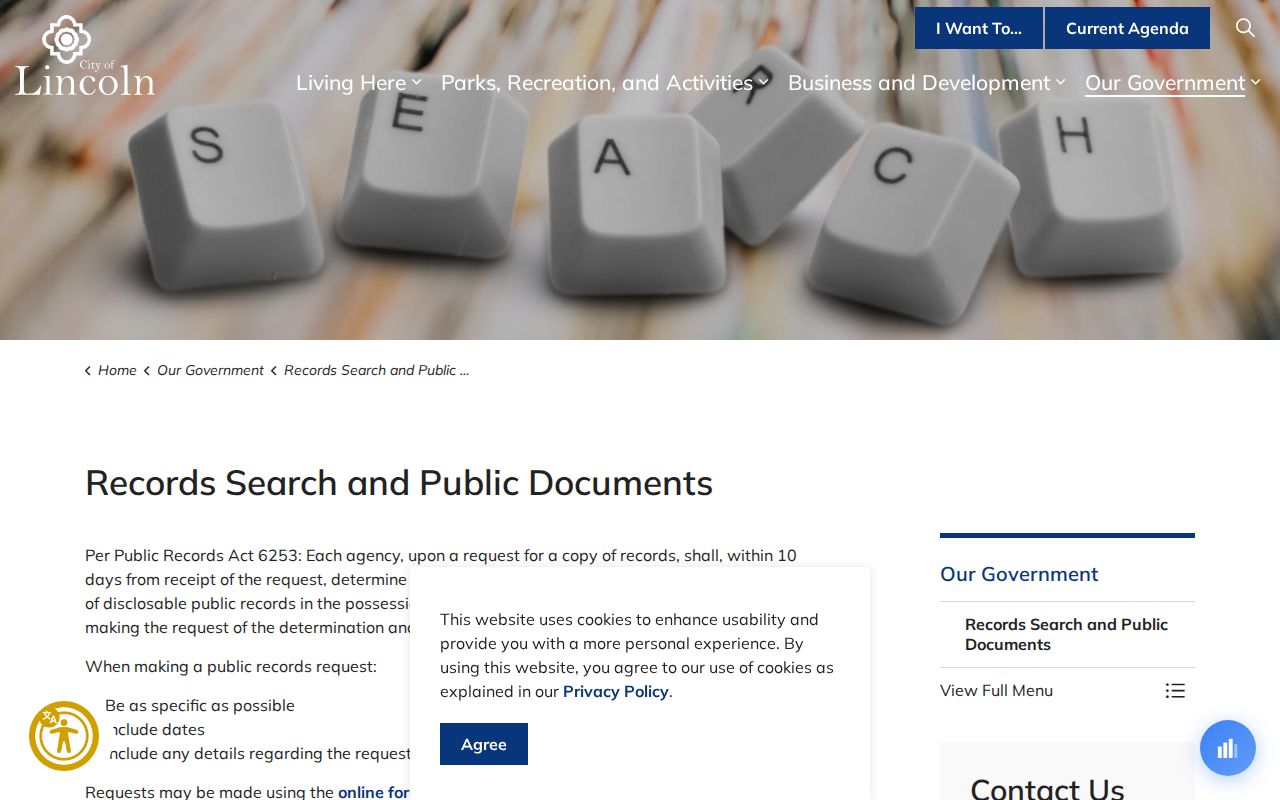 Lincoln residents directory reference to Lincoln public records request
