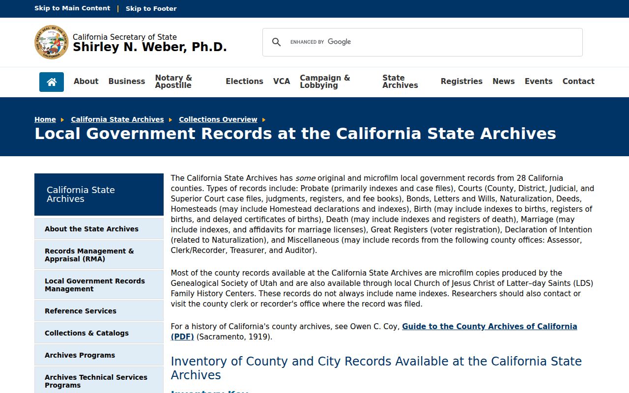 Lincoln previous residents California county and city archives collection