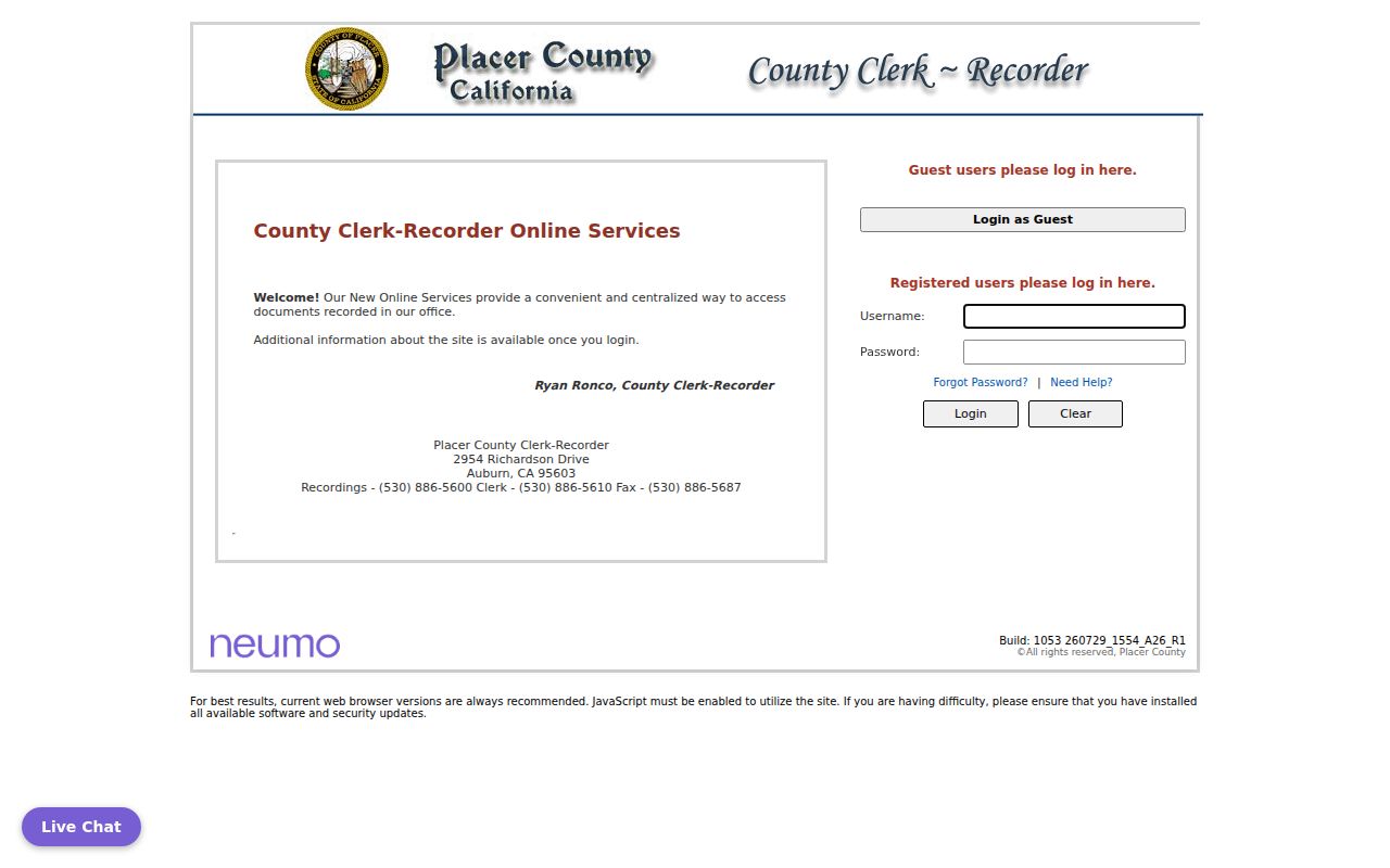Lincoln previous residents deed index and Placer recorded property search