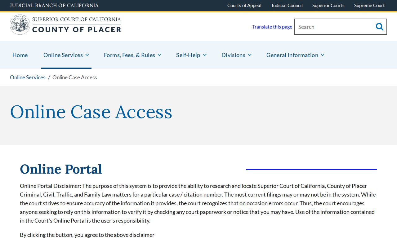 Lincoln resident lookup through Placer Superior Court online case access